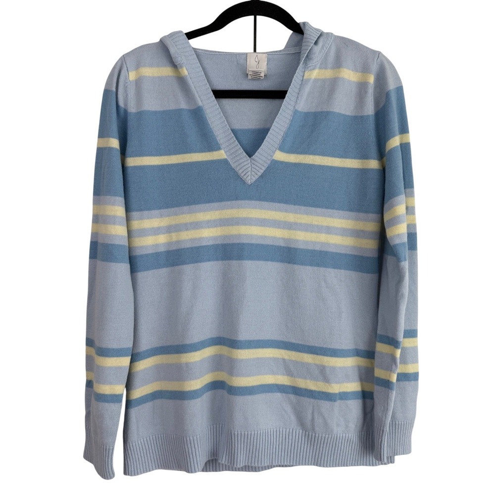 Joie Blue Striped Knit V-Neck Pullover Hoodie Sweater XS NWOT CNO10011 Nautical